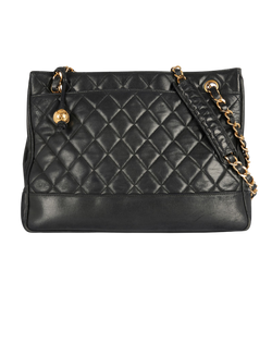 Chanel Vintage Quilted Chain Tote, Leather, Black, DC, 3*